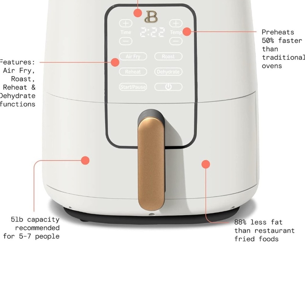 Brentwood White Air Fryer with Gold Handle